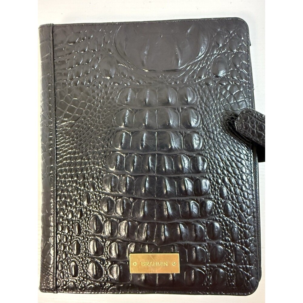 Brahmin Ipad Tablet Case Croc Embossed Black Leather Organizer Authentic Rare!